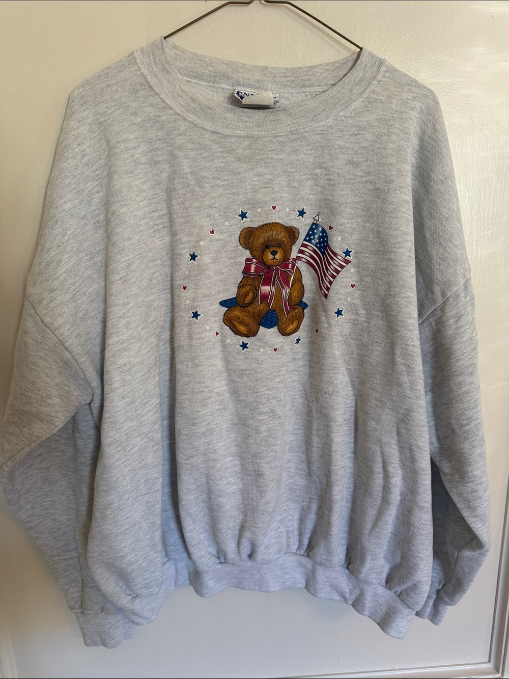 Vintage 90s Patriotic Teddybear Gray Crewneck Sweatshirt 2XL Oversized USA Made
